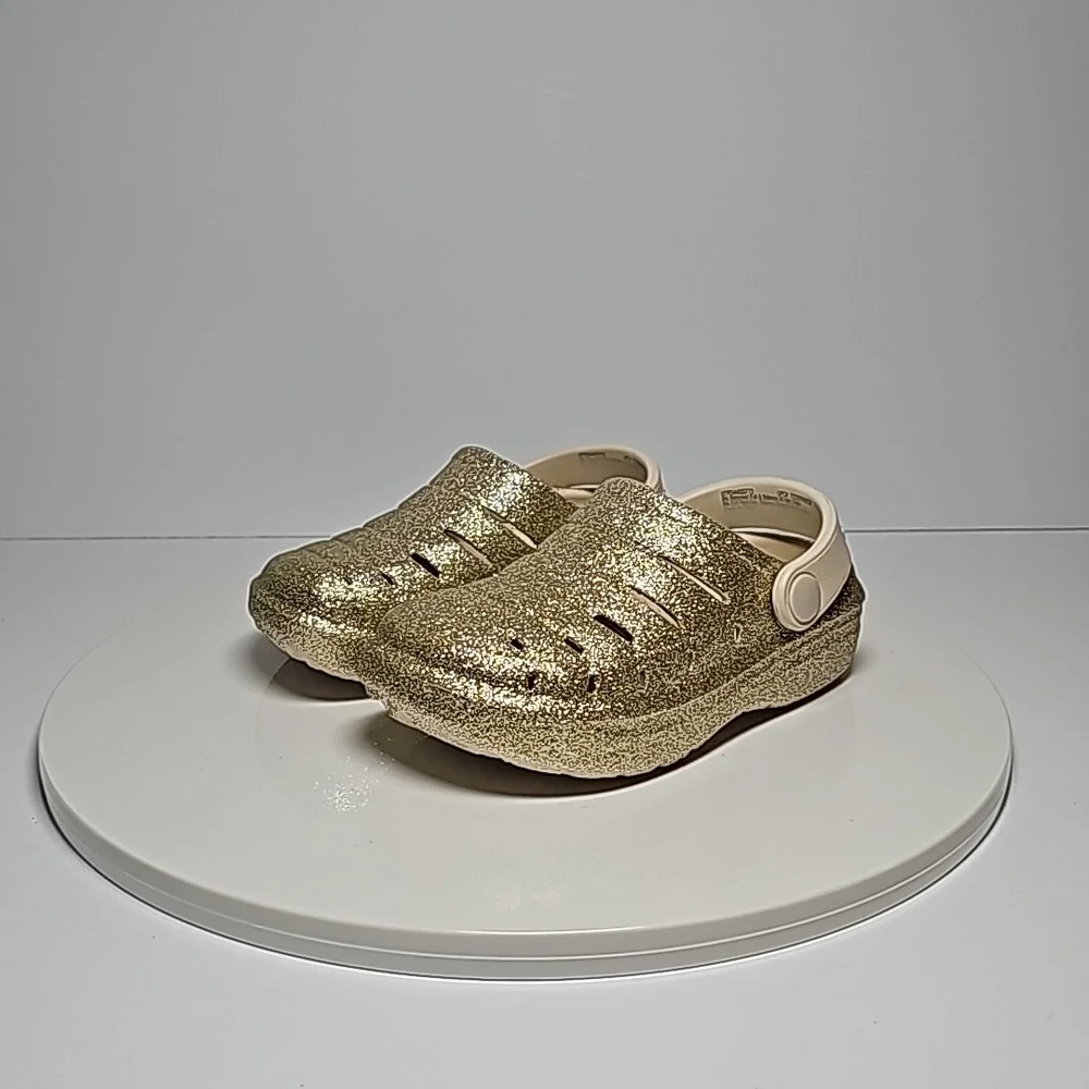 Rugged Shark Gold Glitter Clogs Toddler 7/8 NWT Lightweight Slip On Play Shoes